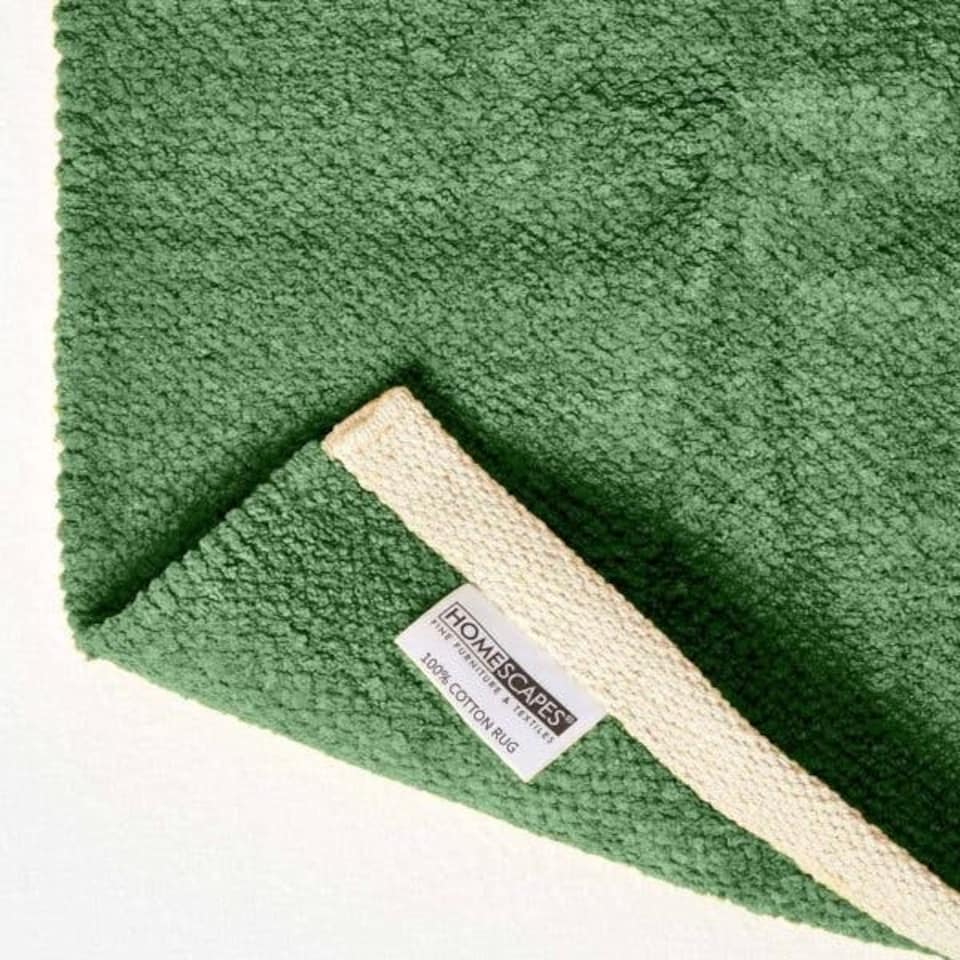 image 1 of Homescapes Dark Olive Cotton Plain Chenille Runner with Natural Trim - 66 x 200 cm | Green | Dark Olive