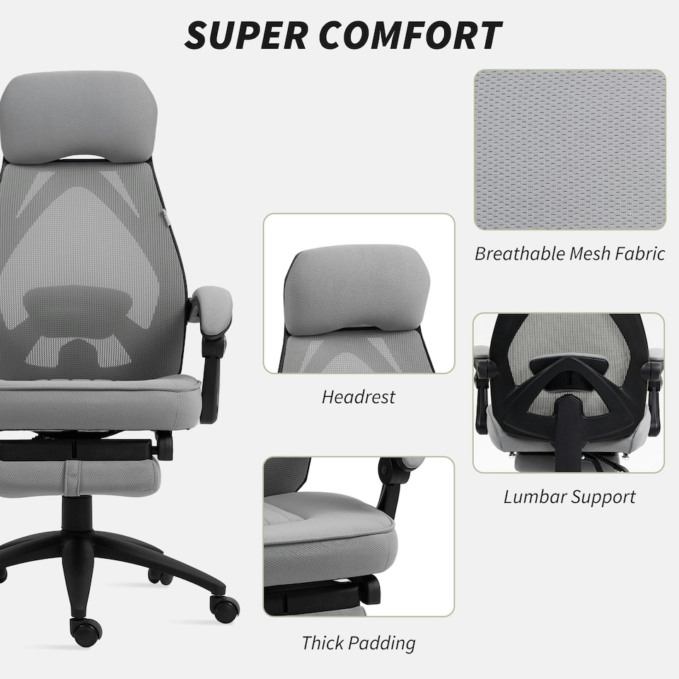 image 1 of Vinsetto Mesh Swivel Task Chair for Home Office with Footrest Dark Grey | Grey