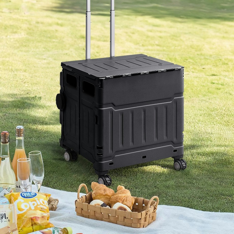 image 1 of Living and Home Collapsible Rolling Utility Crate - Black 75L | Black