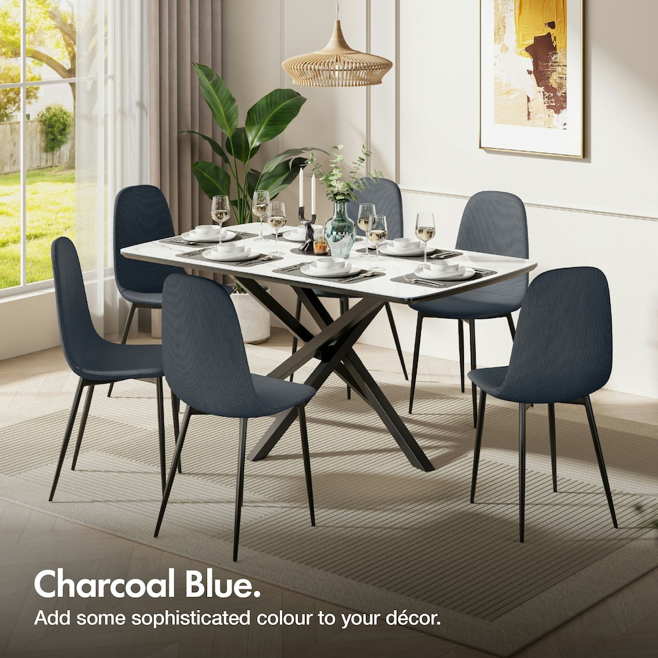 image 1 of VonHaus Cavell Cord Textured Set of 2 Dining Chairs