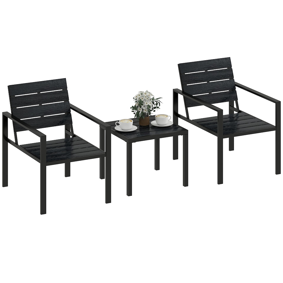 image 1 of Outsunny 3 Pieces Garden Bistro Set for 2, Outdoor Bistro Table and Chairs | Black | Black | Chair: 55.5W x 71D x 76.5H cm; Table: 50.5L x 48.3W x 42H cm