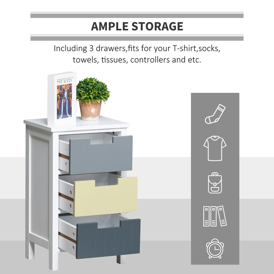 image 1 of HOMCOM 3 Drawer Colourful Storage Cabinet Tower Dresser Chest Organiser Home