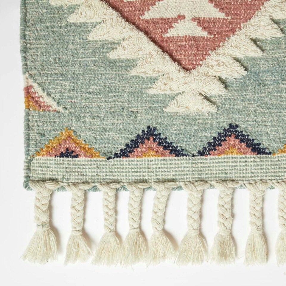 image 1 of Homescapes Tenali Blue Kilim Runner Wool Rug - 66 x 200 cm