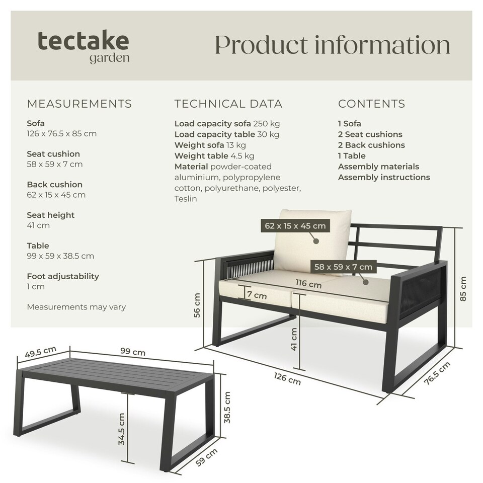 image 1 of Garden Furniture Set Captive - aluminium frame, elastic cord sides - Sofa, Table
