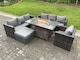 image 3 of Fimous Outdoor Rattan Garden Furniture Sofa Set Gas Fire Pit Dining Table Gas Heater Burner With Armchair Big Footstool 8 Seater Dark Grey Mixed