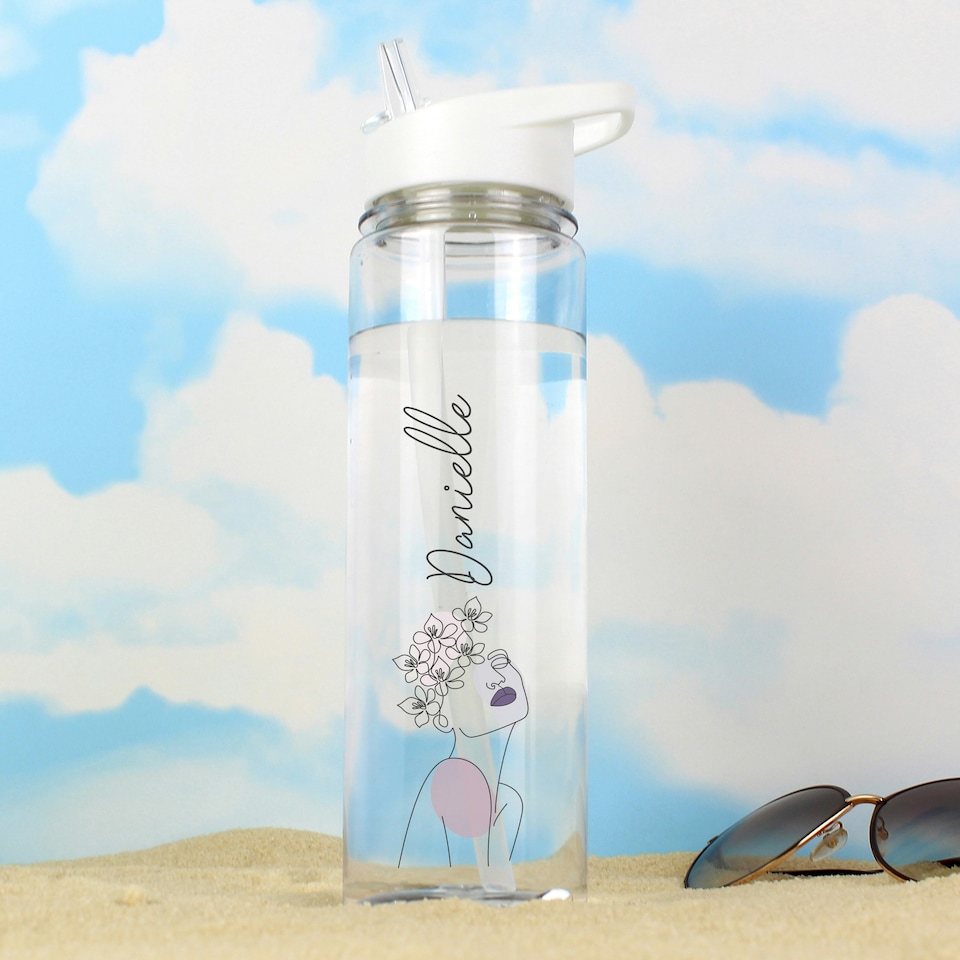 image 1 of Personalised Natalia Line Art Water Bottle Clear | One Size