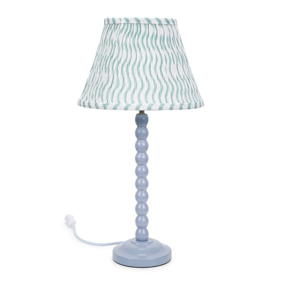 image 1 of ValueLights Bobbles Powder Blue Table Lamp Green Arrow Pleat Shade & Bulb | Green
