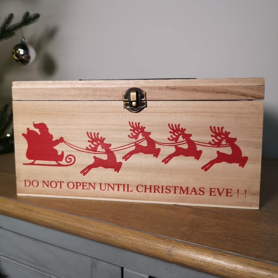 image 1 of 30cm Wooden Christmas Eve Gift Box with Personalisable Name Plate