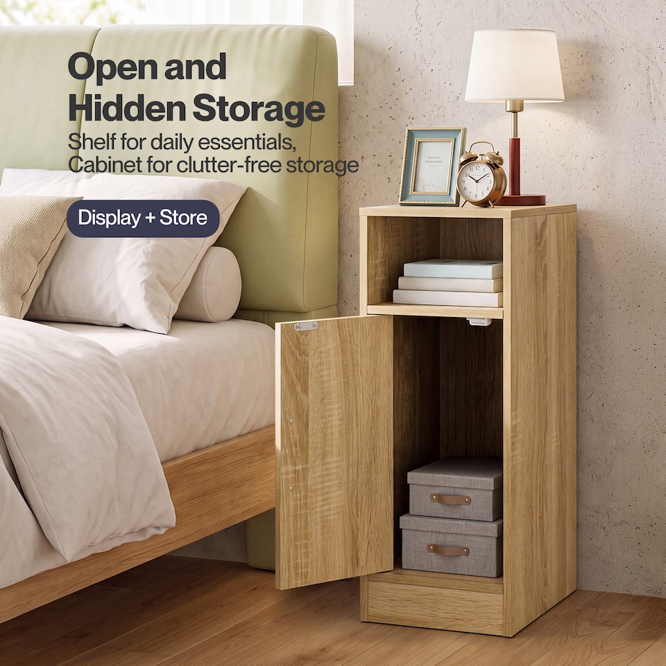 image 1 of Levede Bedside Table 2 Pc Narrow Side Table Boho Rattan Storage For Bedroom Wood