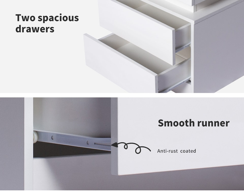 image 1 of Levede 2 Drawer Bedside Table High Gloss RGB LED Nightstand Cabinet | White | White