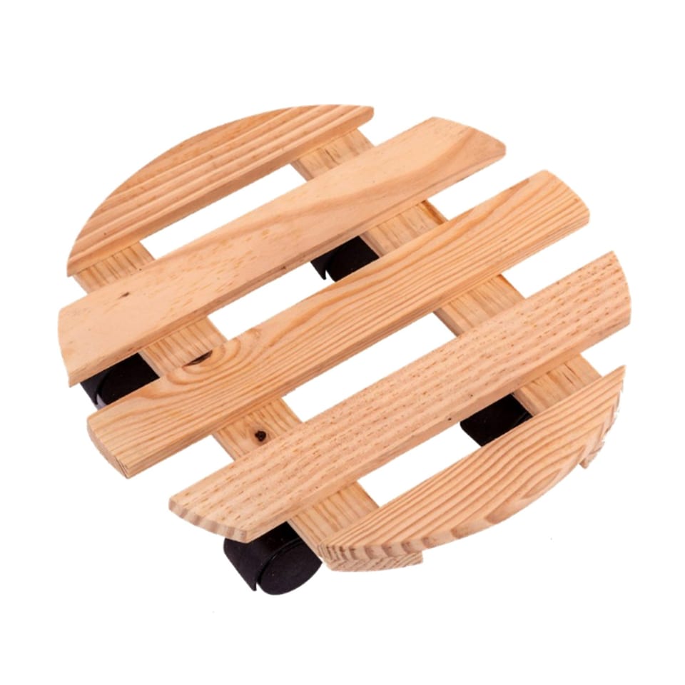 image 1 of Set of 2 30cm Wooden Plant Flower Pot Mobile Mover Trolley Stands