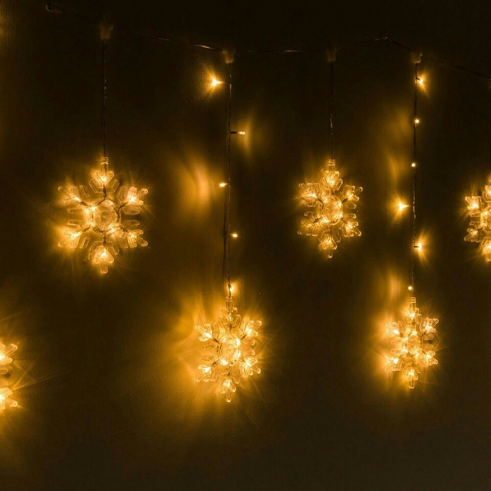image 1 of ValueLights Snowflake White Outdoor Curtain Light