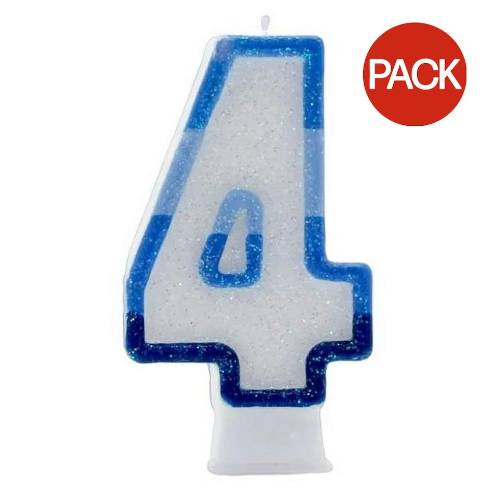 Apac Number 4 Glitter Candles (Pack of 6) - Blue/White - One Size