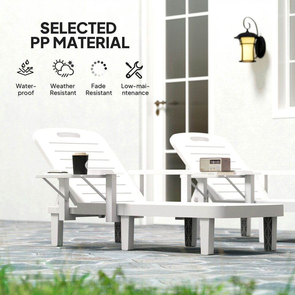 image 1 of Outsunny Set of 2 Resin Reclining Sun Loungers for Garden, Dark Grey
