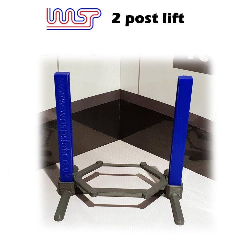 image 1 of Slot Car Garage Pit Scenery Post Lift Blue 1:32 Scale Slot Car Track Scenery Wasp