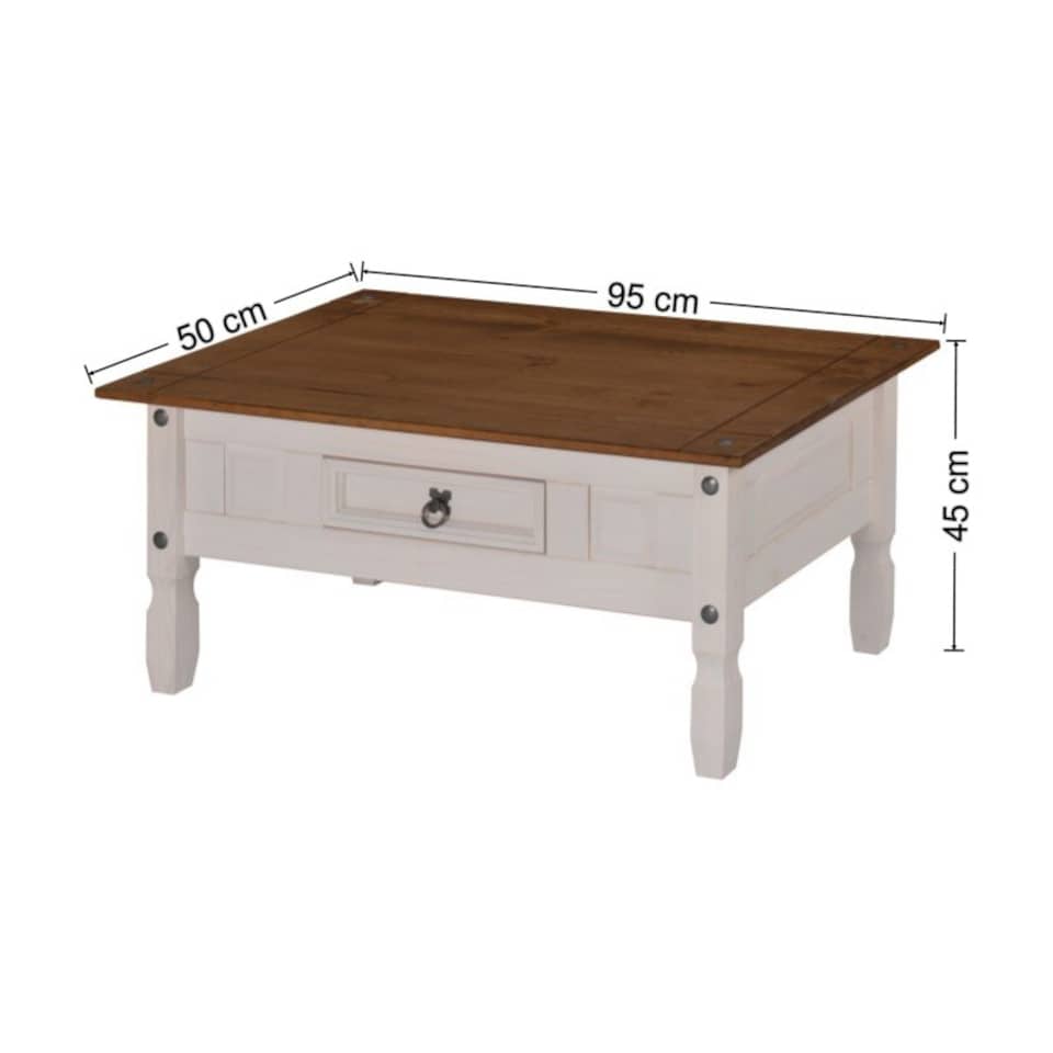 image 1 of Mercers Furniture Corona White 1 Drawer Coffee Table Solid Wood Pine Wooden with Mexican Styling