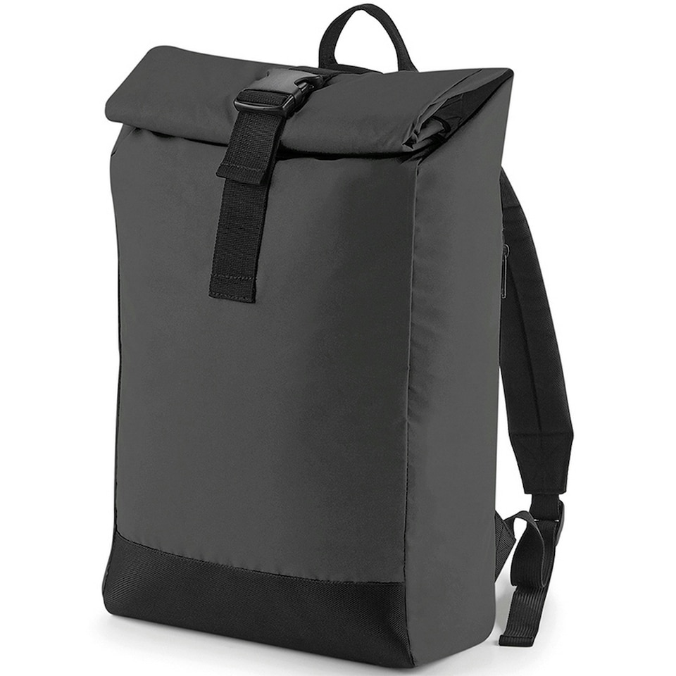 image 1 of Bagbase Reflective Roll Top Backpack - Black/Reflective - One Size