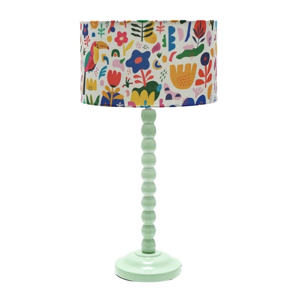 image 1 of ValueLights Bobbles Sage Green Bobbin Table Lamp Jungle Shade and Bulb