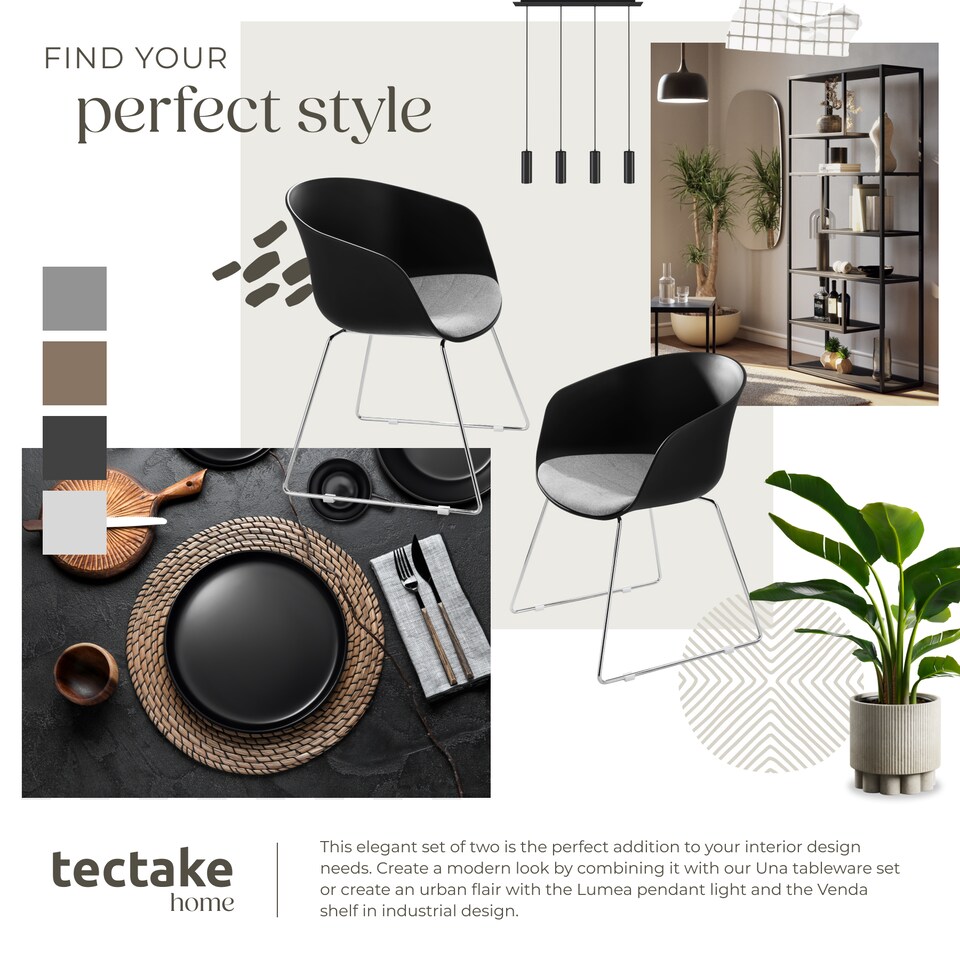 image 1 of Dining Chair Logart - plastic seat, padded, continuous arm and backrest | Black | black/chrome | 2