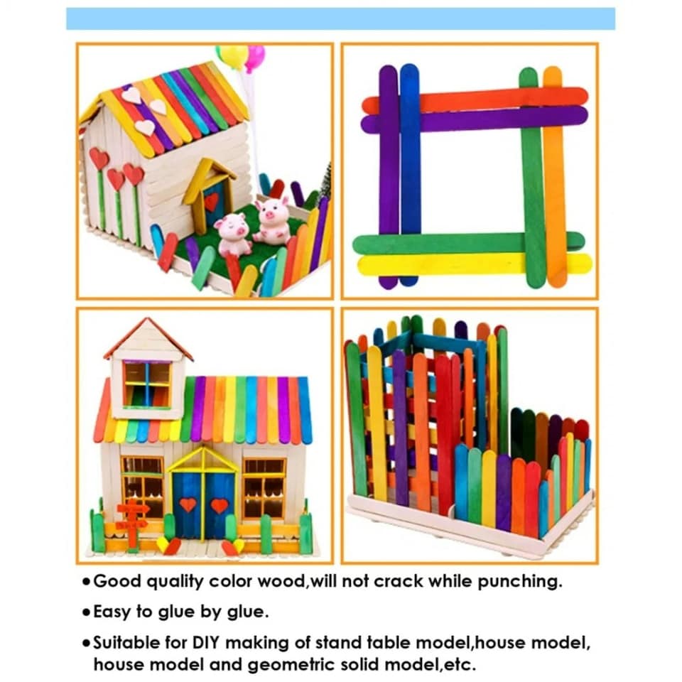 image 1 of Pack of 100 Assorted Colour Wooden Craft Sticks