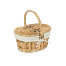 Child's Oval Lined Lidded Wicker Picnic Basket with Lining White | White | One Size