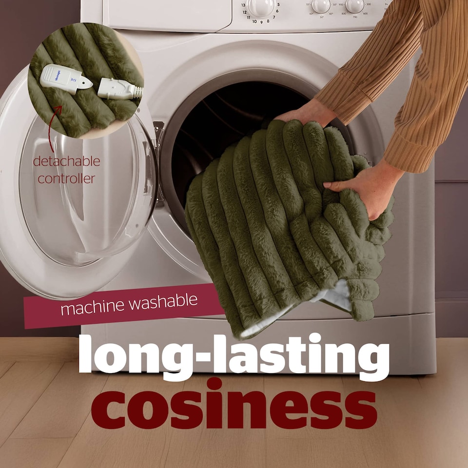 image 1 of Silentnight Luxury Faux Fur Ribbed Heated Throw, Olive | Green | Olive | One Size | 1