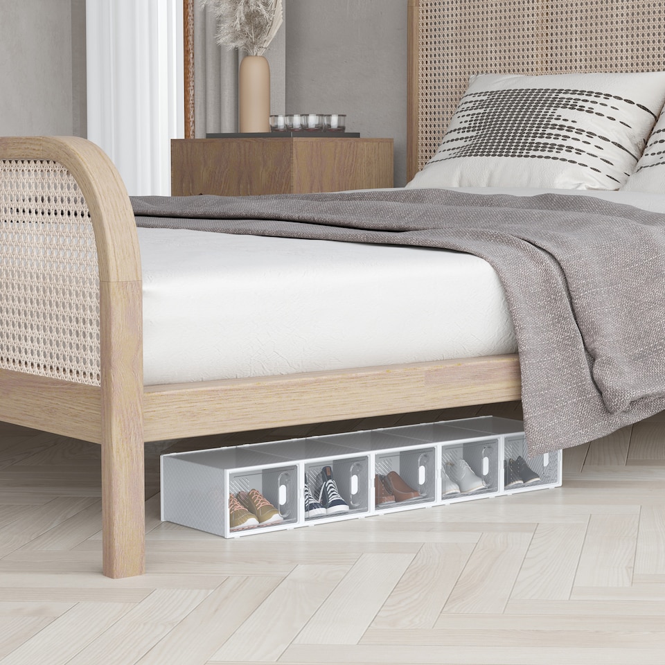 image 1 of HOMCOM 8PCS Clear Shoe Box, Plastic Stackable Shoe Storage Box for UKEU Size up to 1246 with Magnetic Door for WomenMen, 28 x 36 x 21 cm | Clear