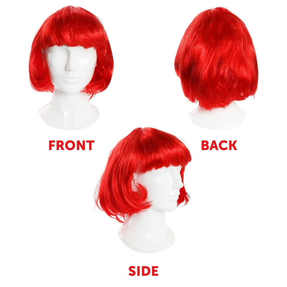 image 1 of Red Nose, Bob Wig & Sequin Bow Tie – Clown Fancy Dress Costume Set Red | One Size