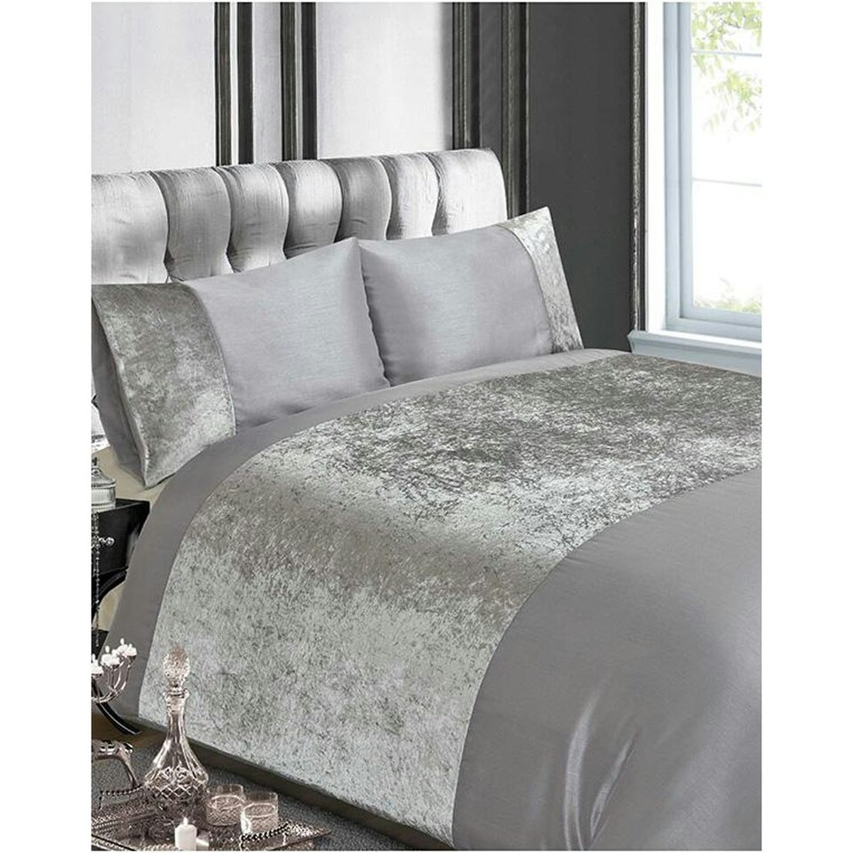 Rapport Crushed Velvet Duvet Cover Set - Grey/Silver - King Grey | King