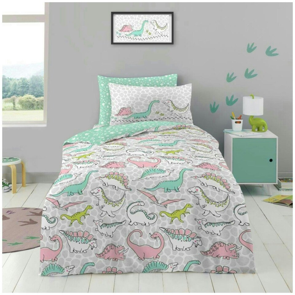 image 1 of VELVETIO Kids Dinosaur Doodle Duvet Cover Set Soft Reversible Beddings Multi | Single