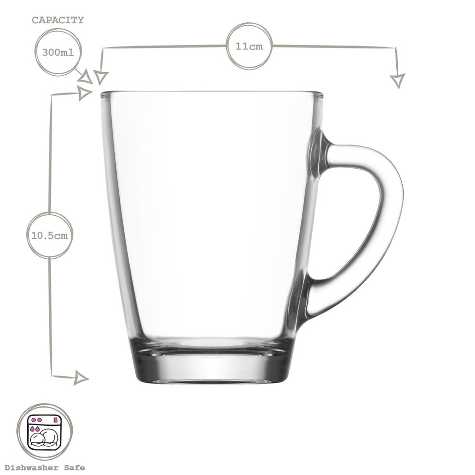image 1 of LAV Vega Glass Coffee Mugs - 300ml - Clear - Pack of 6 | Clear | Transparent | 6