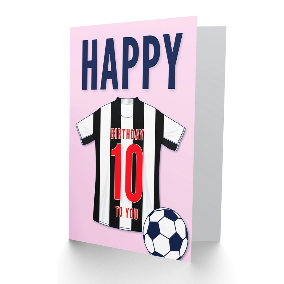 image 1 of Football Strip Kit Black White Striped Top 10 Year old Kids 10th Pink Birthday Card