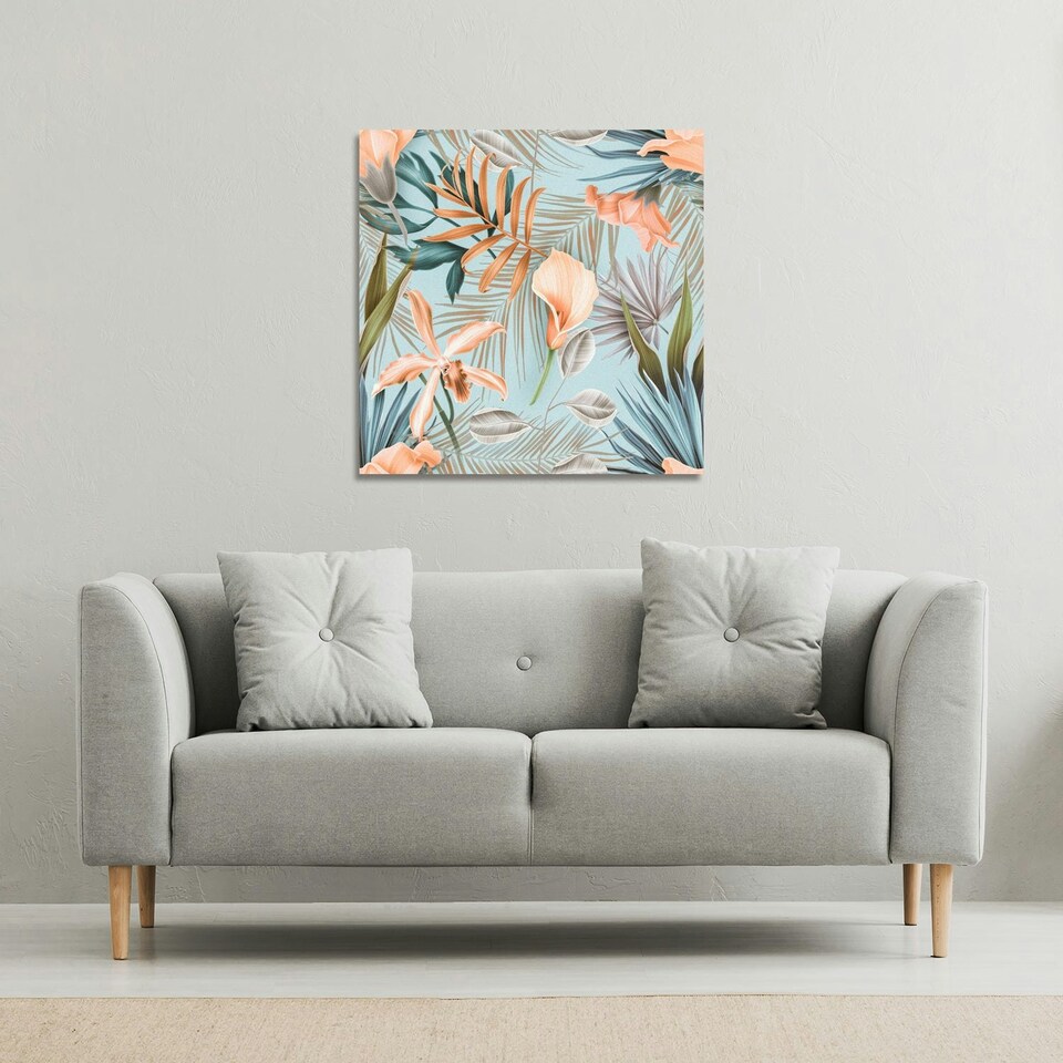 image 1 of Pink Tropical Flowers (Canvas Print) 77 x 77 x 4cm
