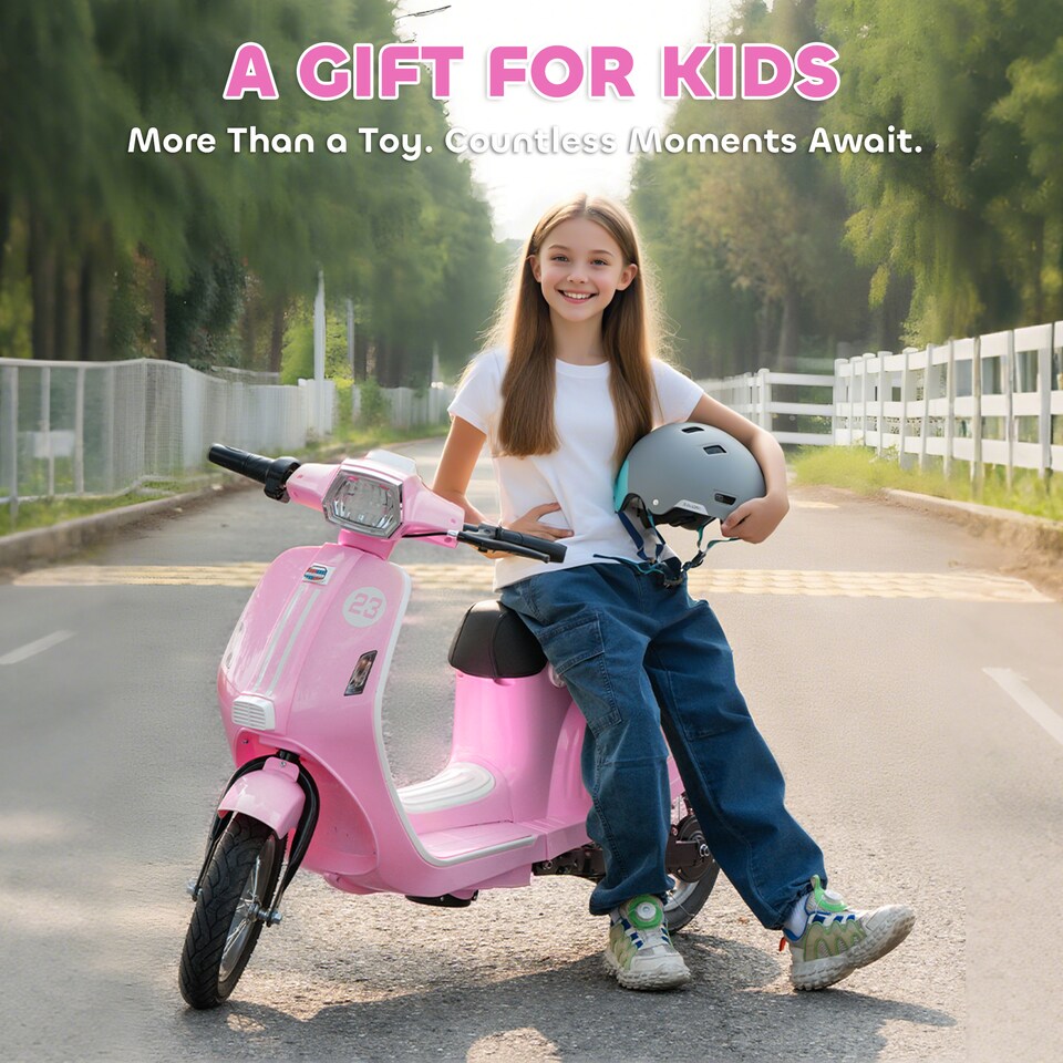 image 1 of AIYAPLAY Kids Electric Motorbike, 24V Battery Powered Ride on Motorcycle with Manual Throttle, Brakes and LED Lights for Ages 8-12 Years Old Boys and Girls | Pink