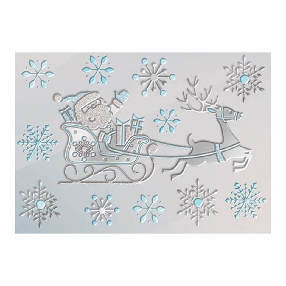 Metallic Blue & Silver Santa on Sleigh Christmas Decorative Stickers