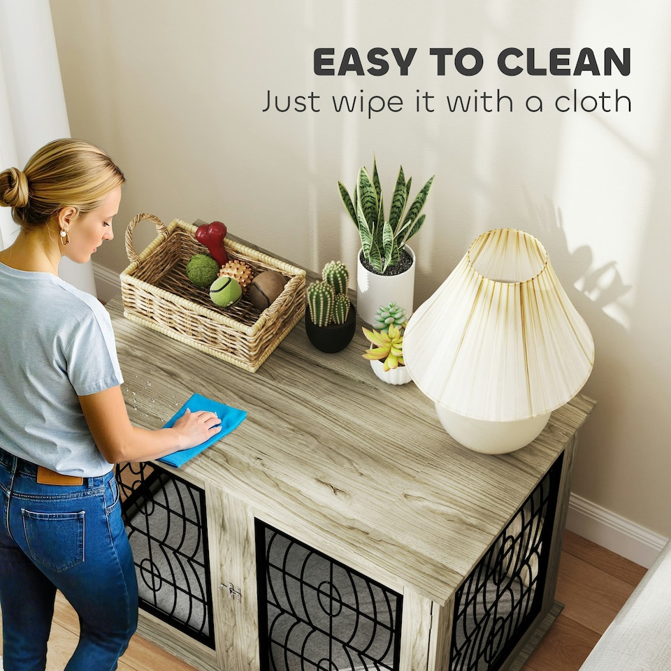image 1 of PawHut Dog Crate Furniture, End Table for Large Dogs w/ Cushion