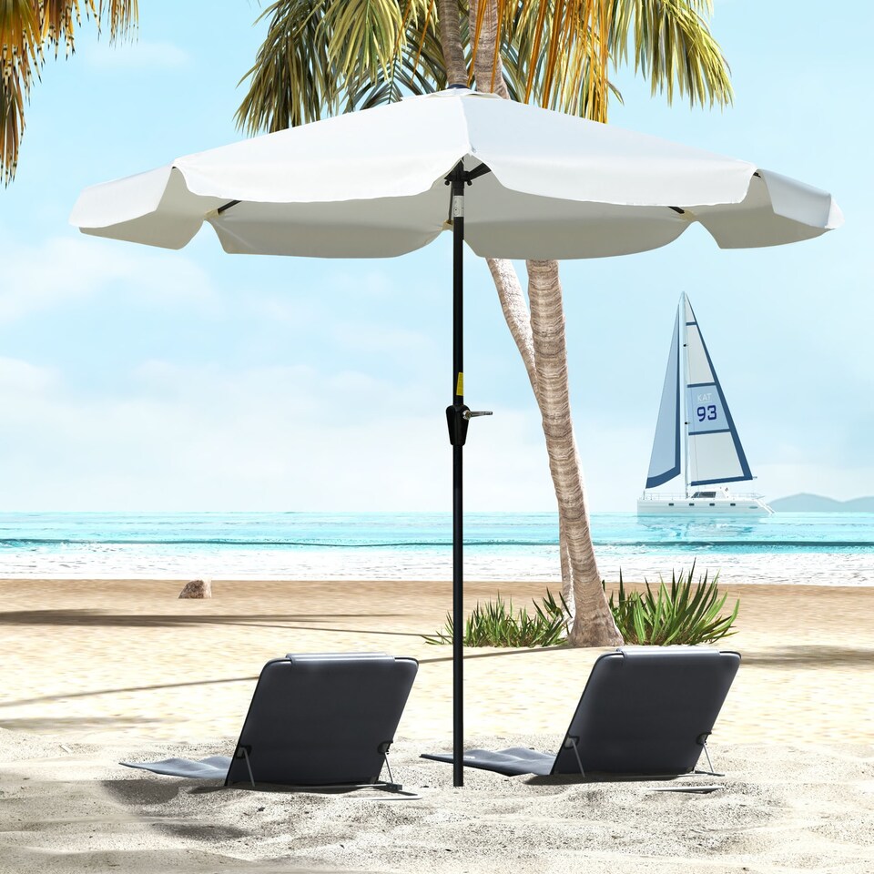 image 1 of Outsunny 2.7m Patio Parasol Garden Umbrellas Outdoor Sun Shade Table Umbrella with Tilt, Crank, 8 Ribs, Ruffles, White