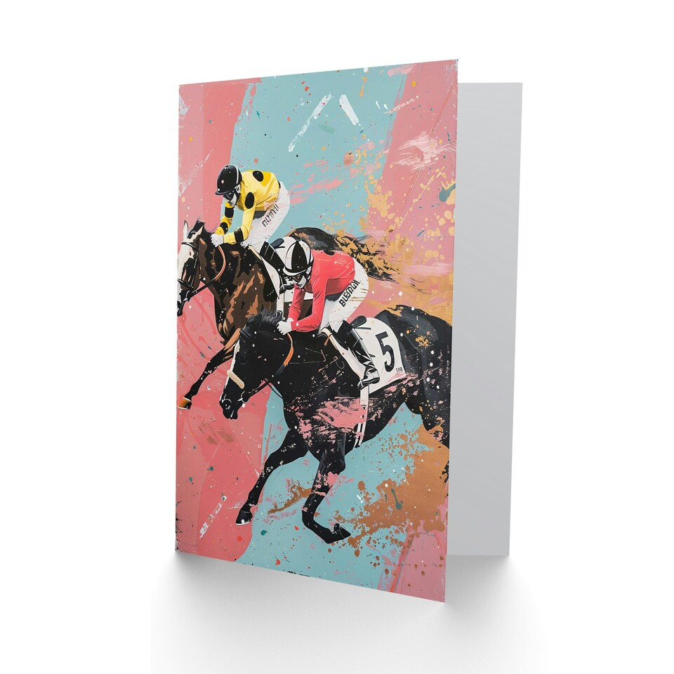 image 1 of Horse Race Jockeys Racing Bold Dynamic Him Her Birthday Card