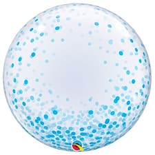 Blue Confetti Dots Deco Bubble Helium Qualatex Balloon 61cm / 24 in