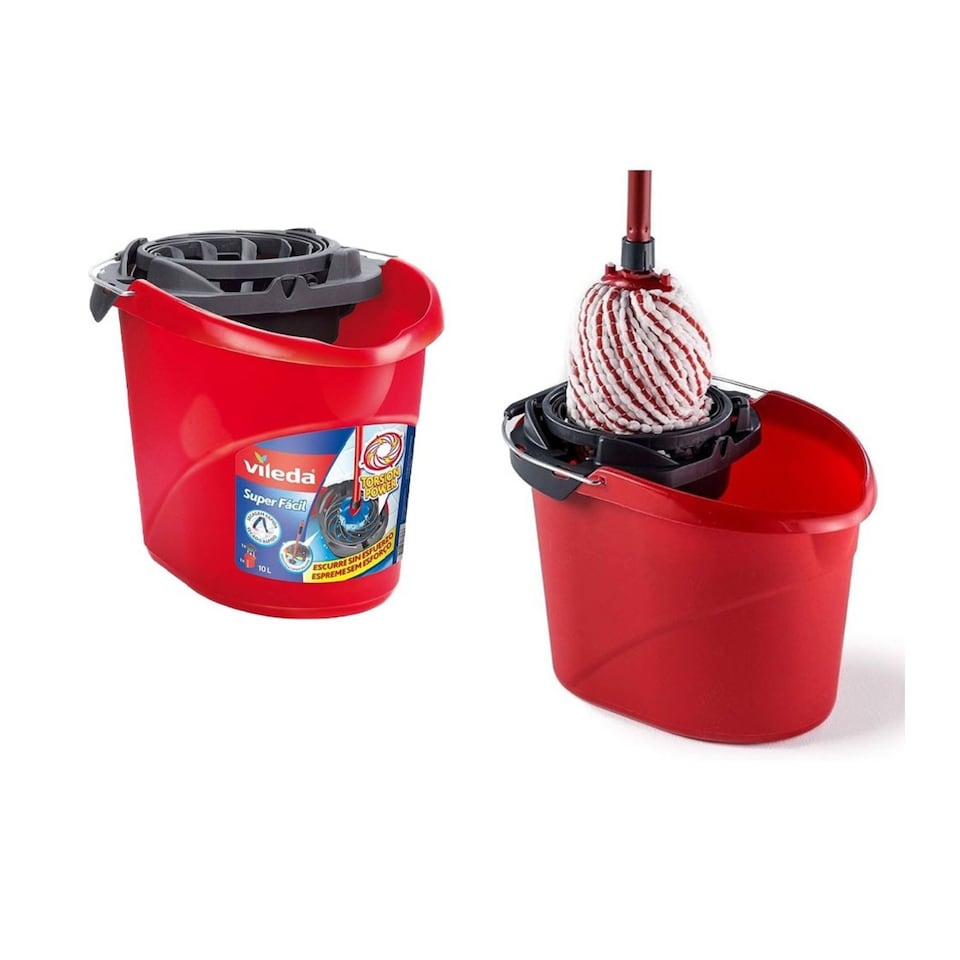 image 1 of Vileda Supermocio Bucket and Torsion Wringer Red Mop Bucket Durable Plastic Easy Water Extraction for Home Cleaning