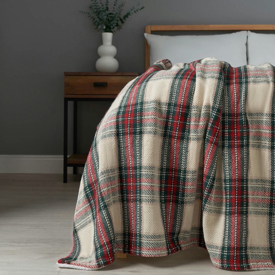 image 1 of Christmas Check Throw with Sherpa Back, Multi-Coloured