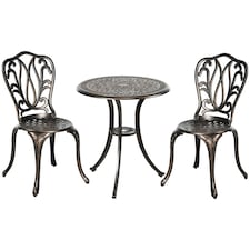 Outsunny 3 Piece Garden Bistro Set, Cast Aluminium Outdoor Furniture Set with Umbrella Hole for Balcony, Porch, Patio, Bronze Tone