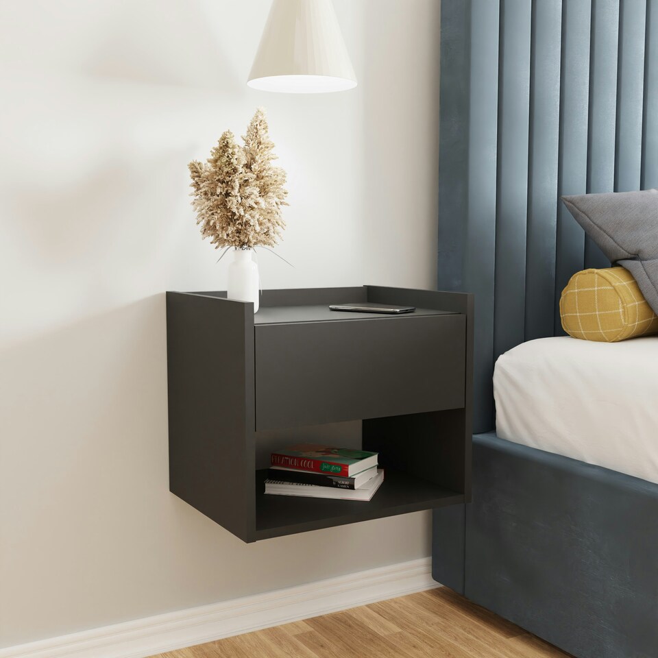 image 1 of GFW Harmony Wall Mounted Pair of Bedside Tables - Anthracite
