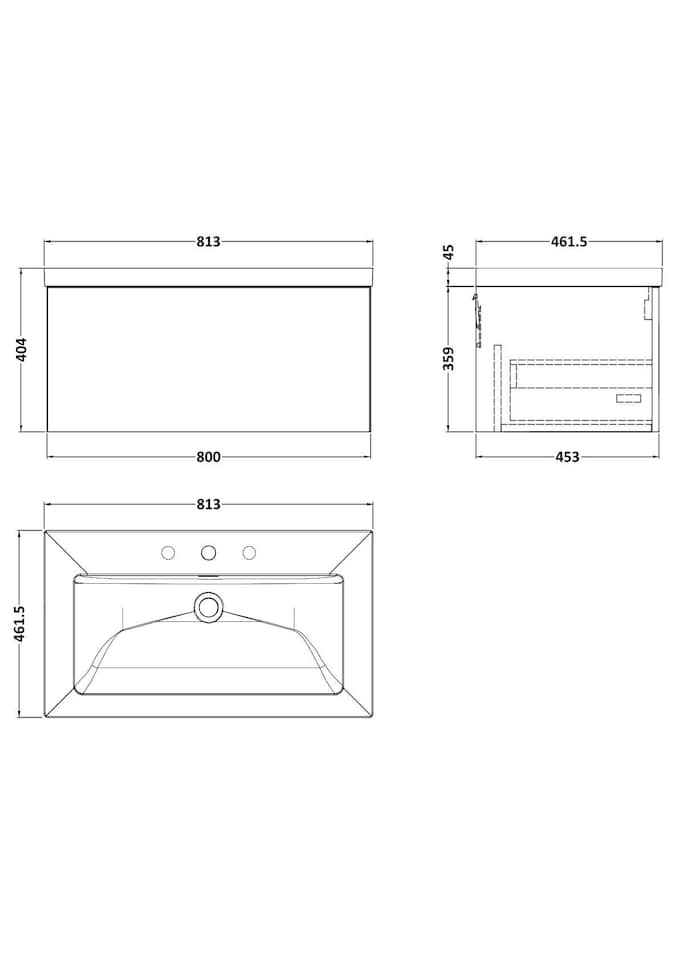 image 1 of Balterley Pershall Contemporary Wall Hung 1 Drawer Vanity Unit with 3 Tap Hole Fireclay Basin, 800mm, Dark Grey