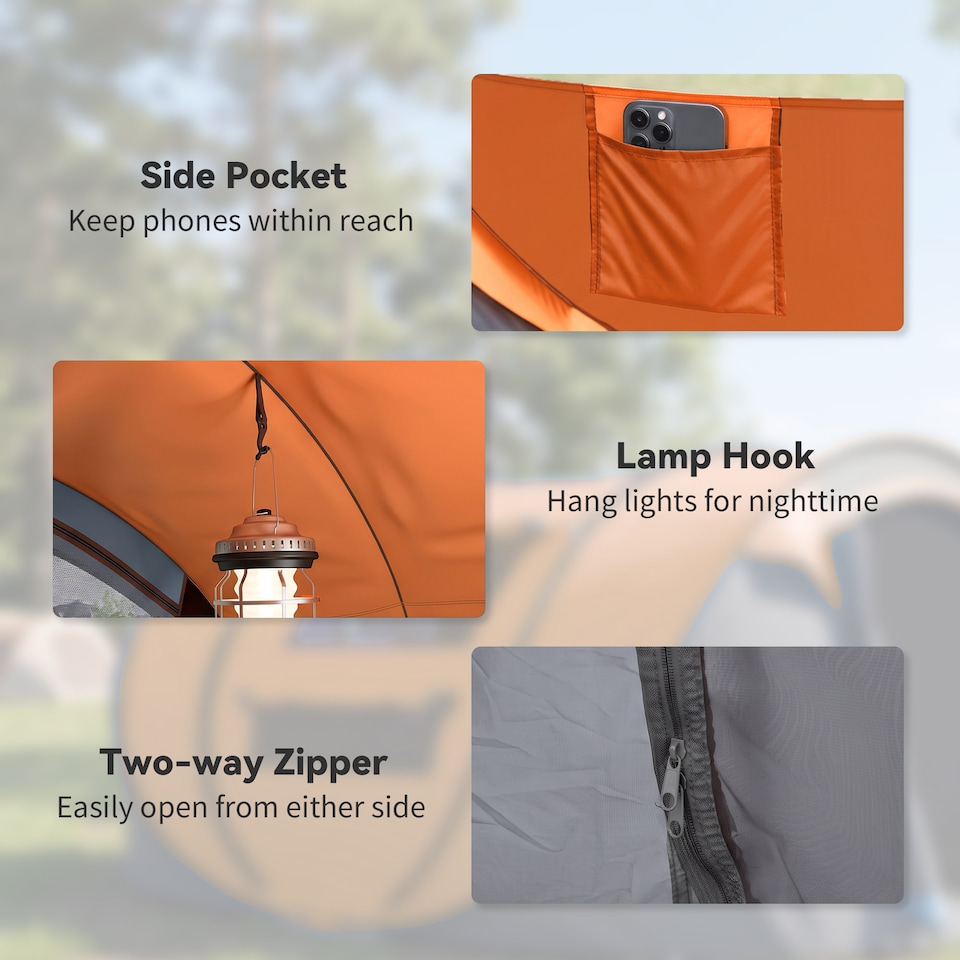 image 1 of Outsunny Camping Tent Dome Pop-up Tent with Windows for 3 Person Orange