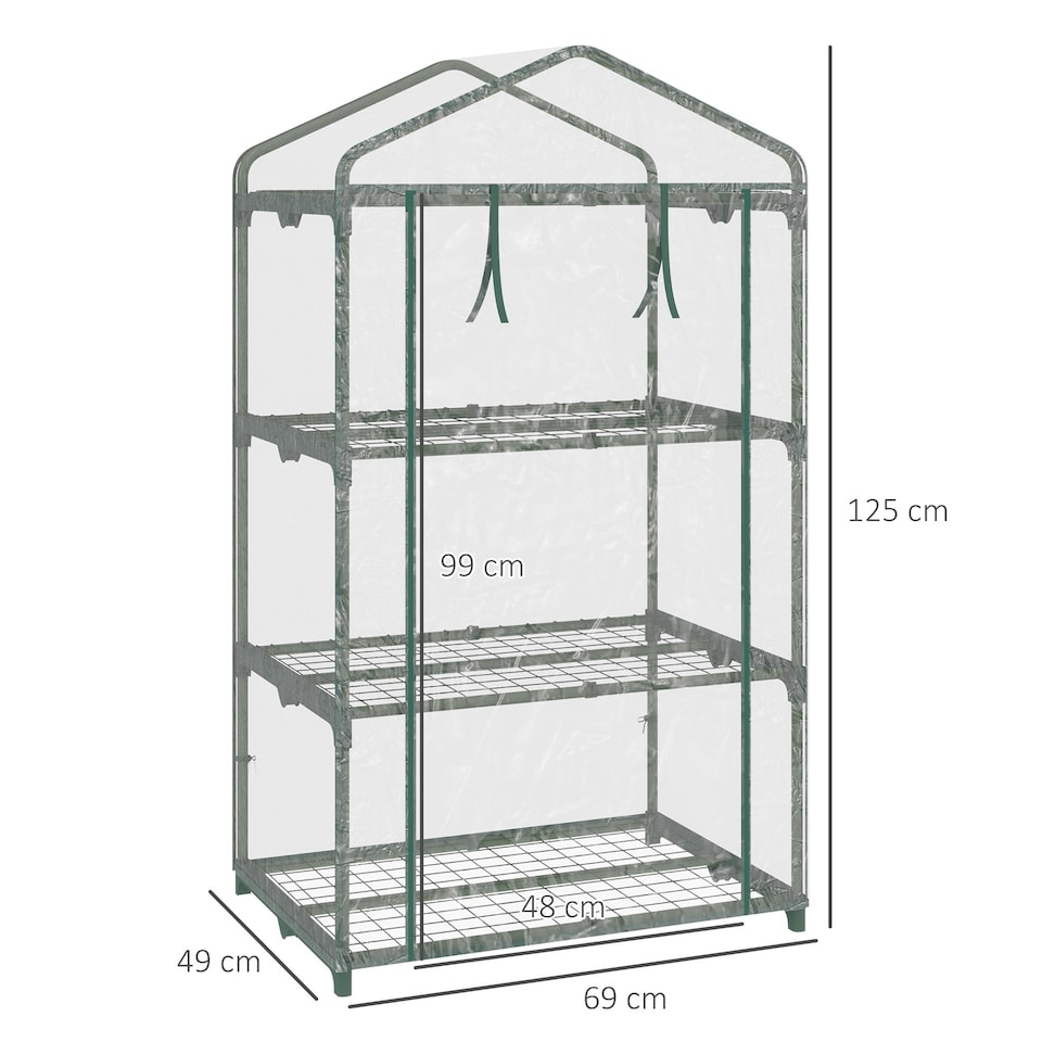 image 1 of Outsunny 3 Tier Mini Greenhouse Grow House w/ Roll Up Door, Clear