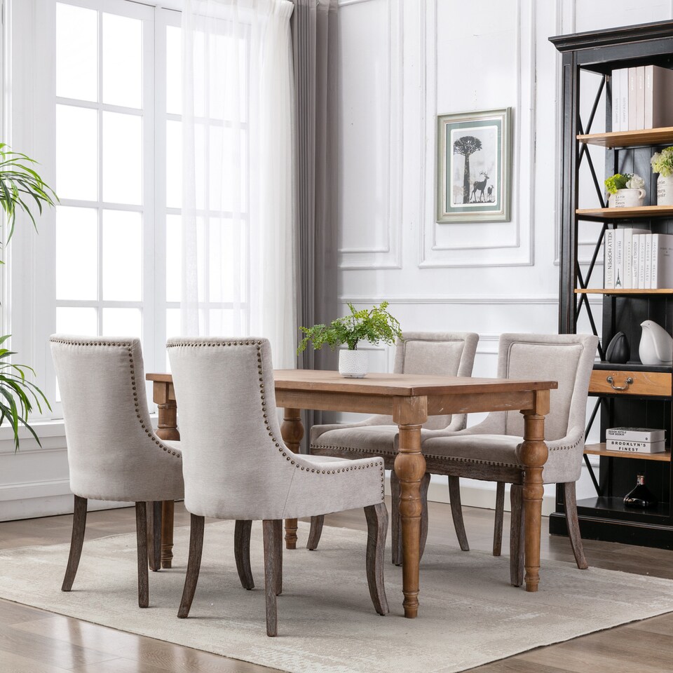 image 1 of Bewley Set of 4 Vintage Upholstered Dining Chairs with Wood Legs
