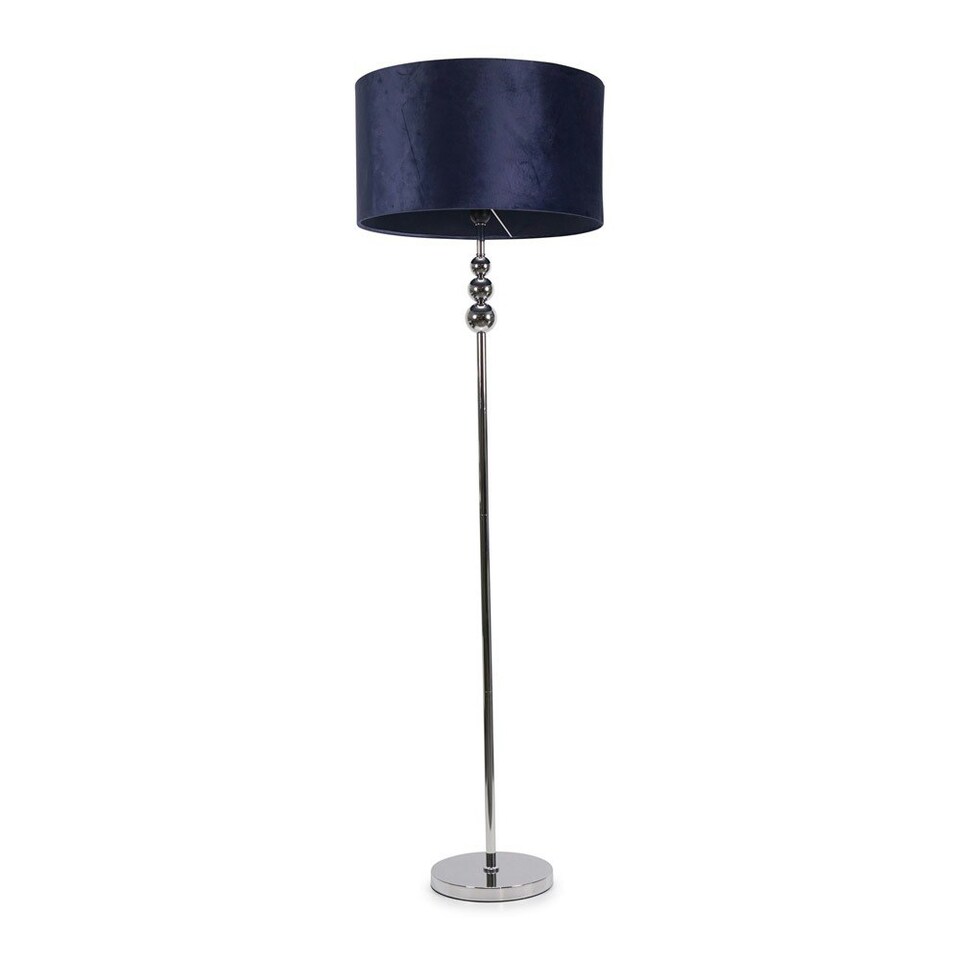 image 1 of ValueLights Marissa Navy Blue Velvet Shade with Chrome Stacked Ball Floor Lamp & Bulb | Blue