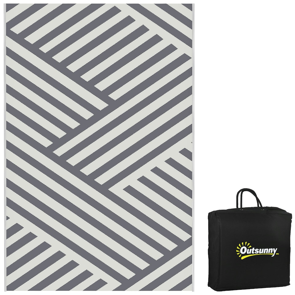 image 1 of Outsunny Reversible Waterproof Outdoor Rug W/ Carry Bag, 182 x 274cm Grey | Grey and Cream