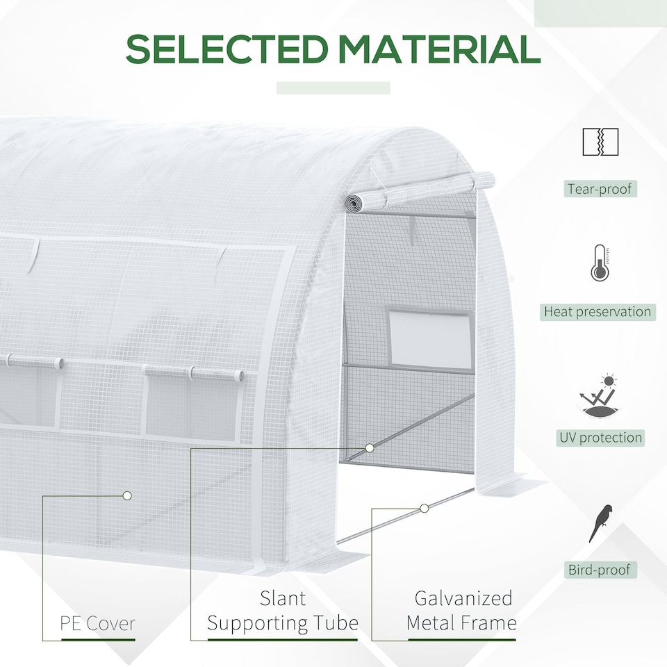 image 1 of Outsunny 4 x 3 x 2 m Polytunnel Greenhouse Pollytunnel Tent w/ Steel Frame White | White